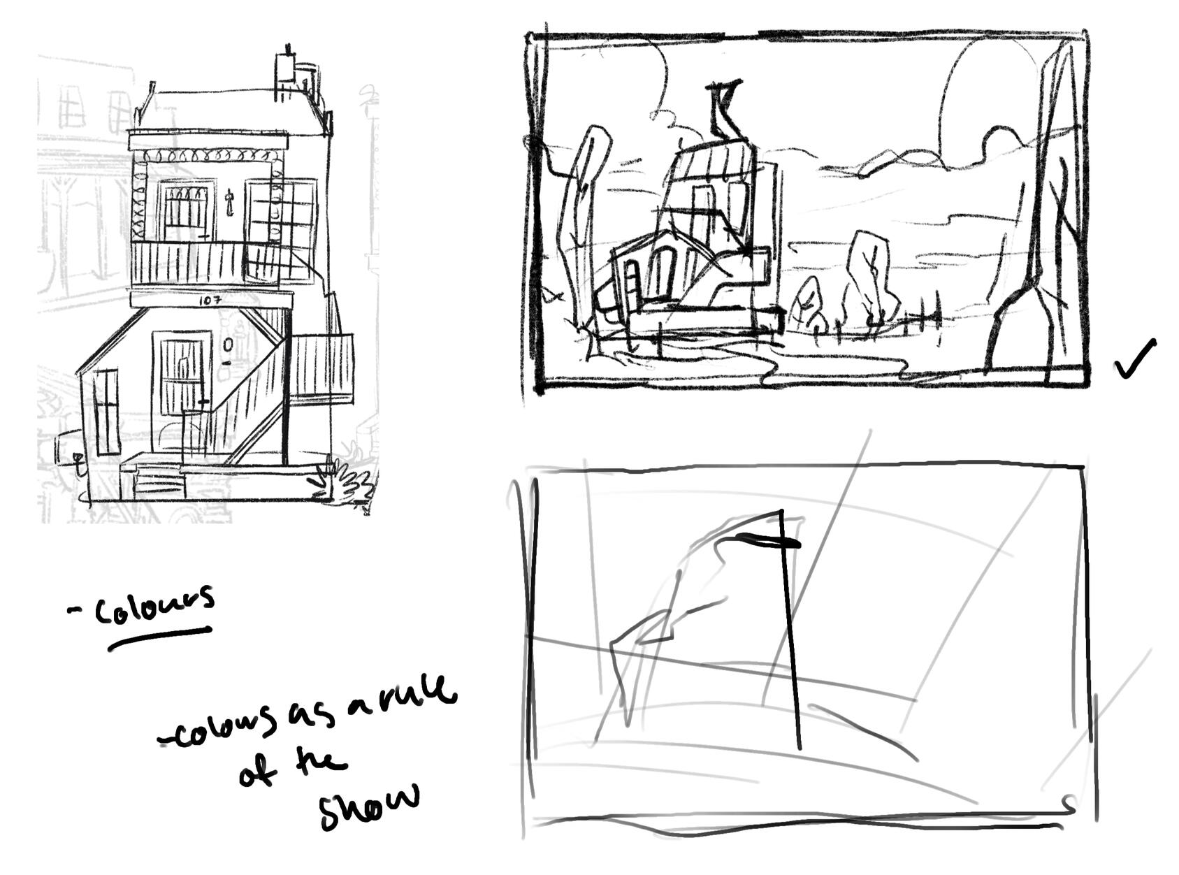 Applying shape identity to building design (far left drawn by Isabella Archer)