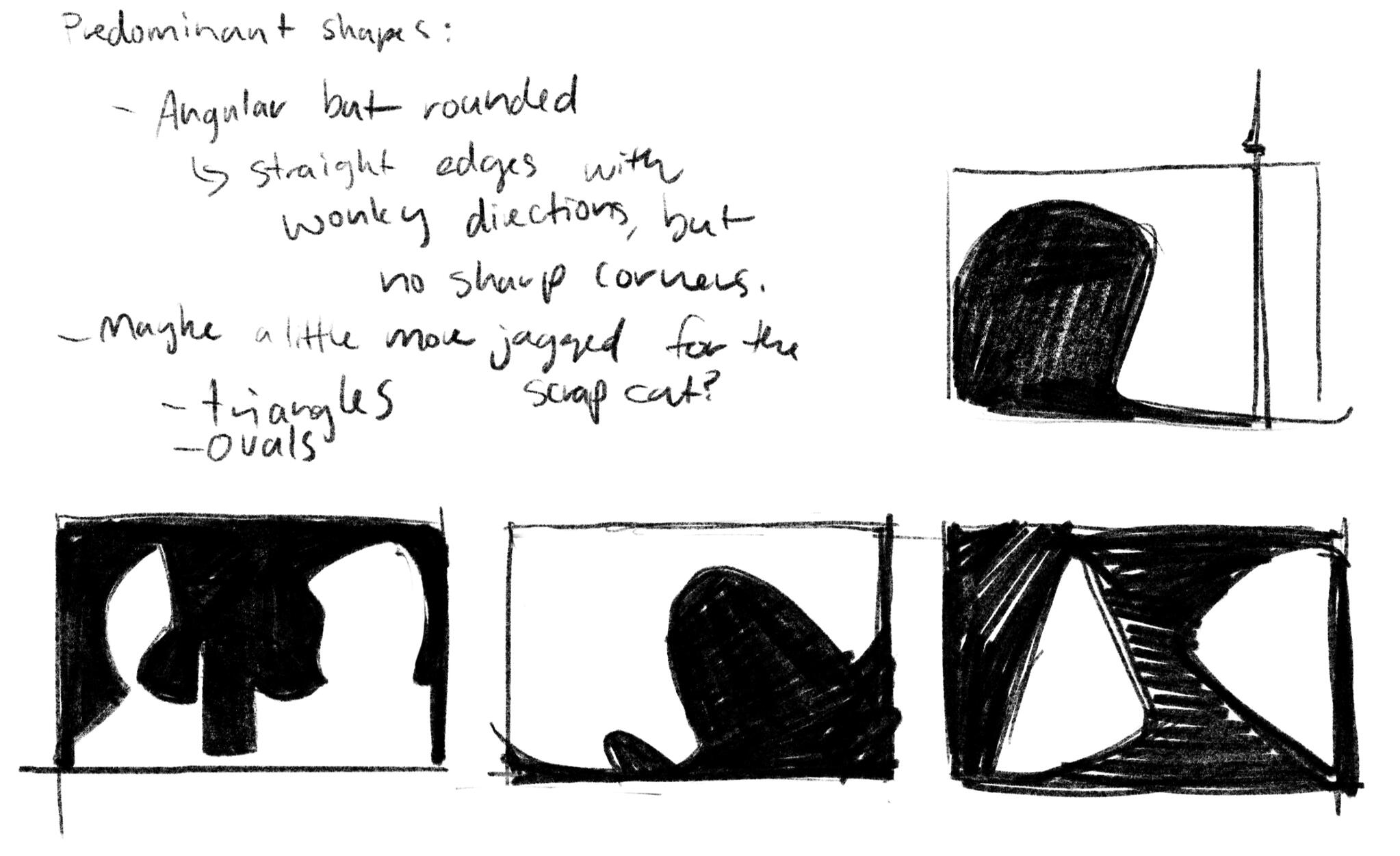 Early shape language and environmental design work.